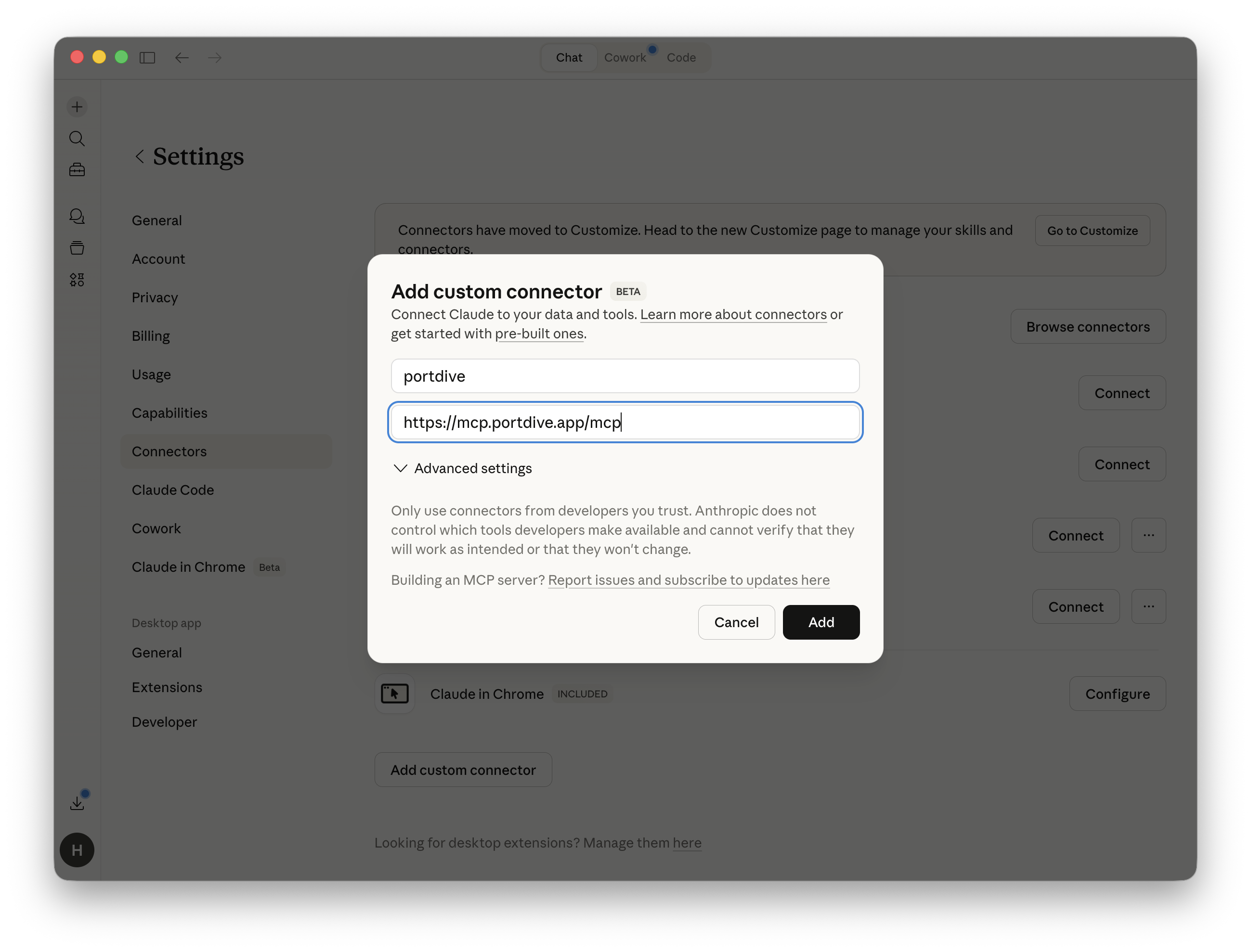 Custom Connector Dialog