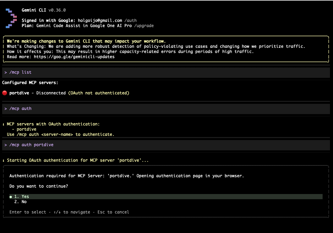 Gemini CLI: Auth gestartet
