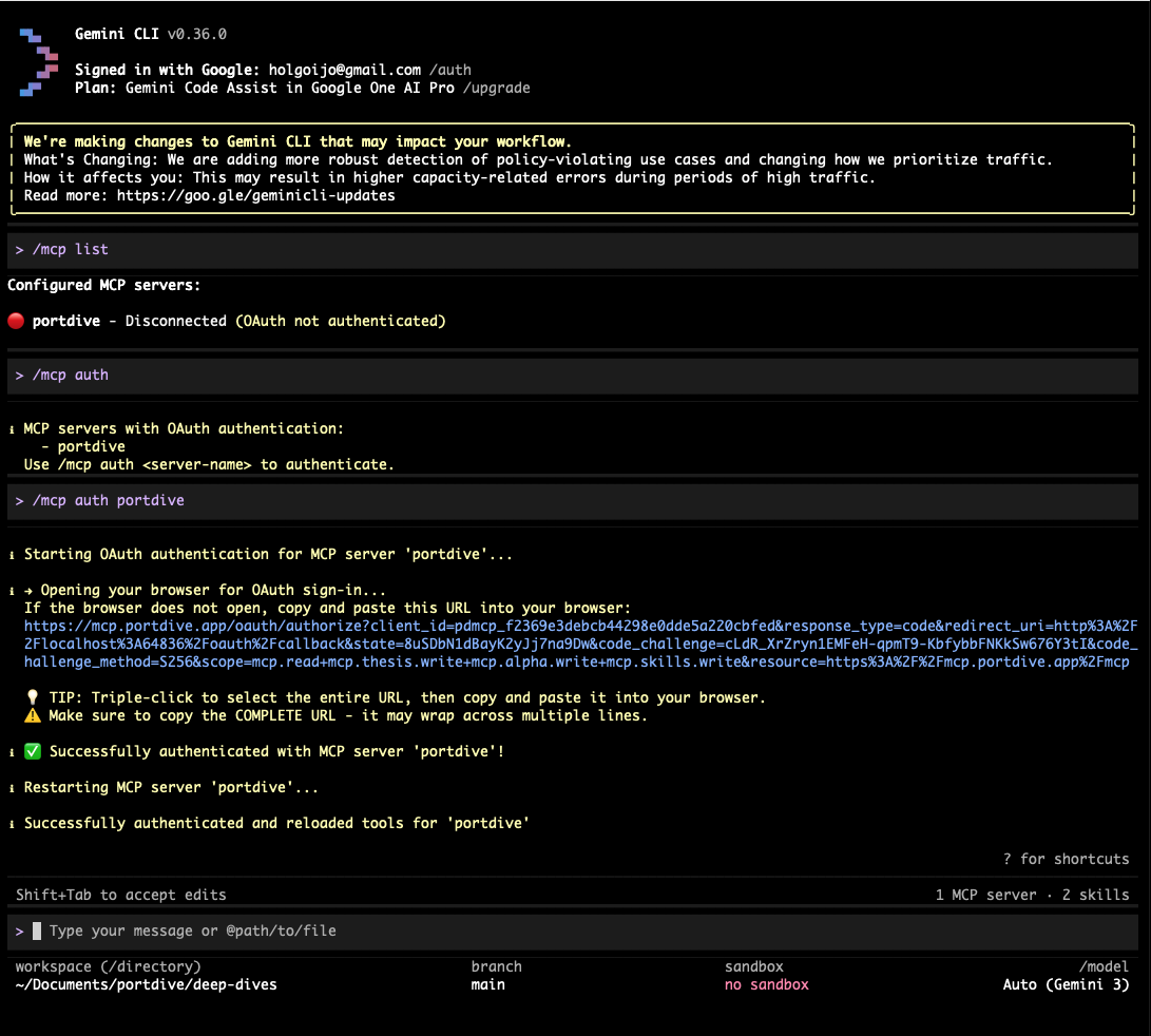 Gemini CLI: authentication successful